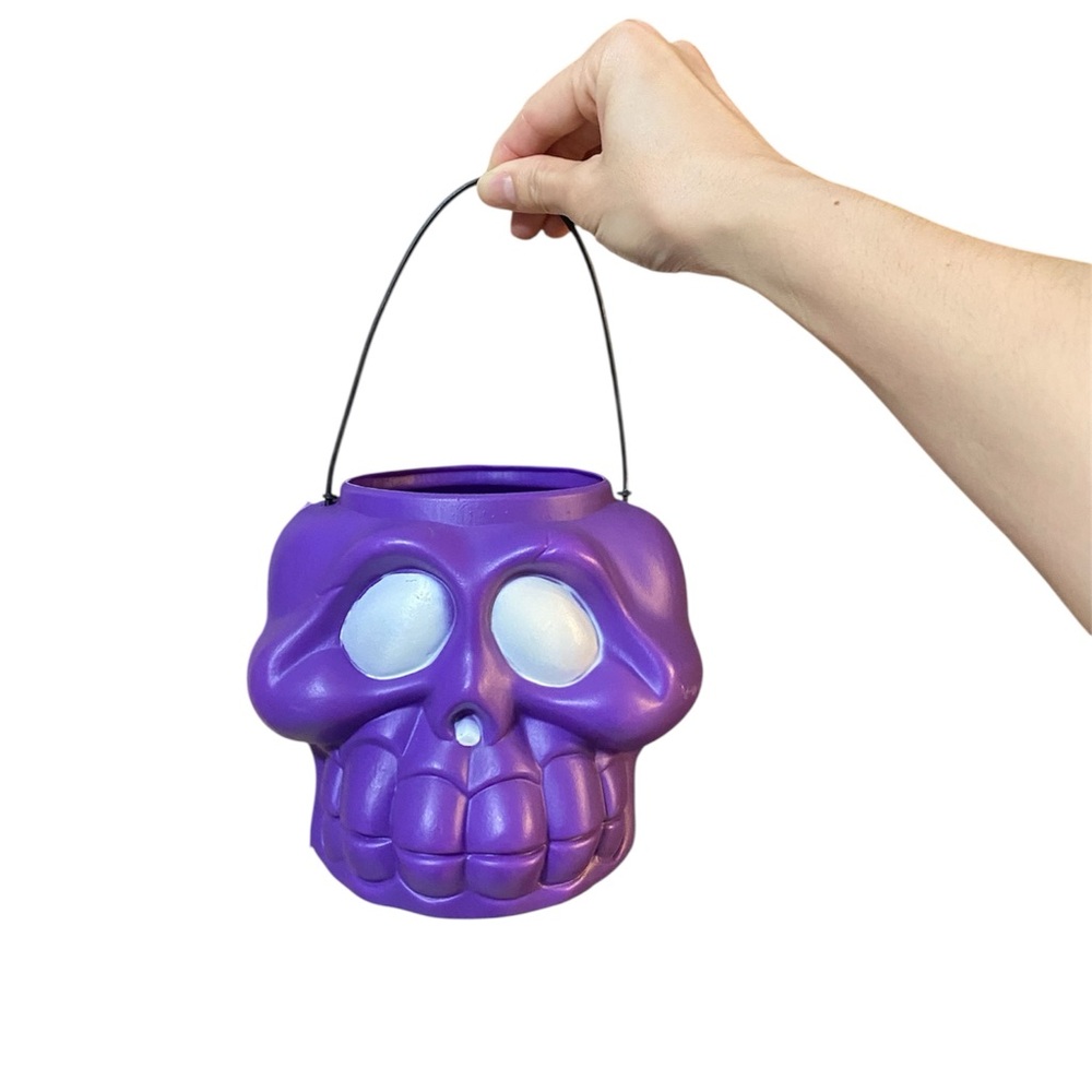 Vintage Halloween blow mold skull trick or treat bucket plastic